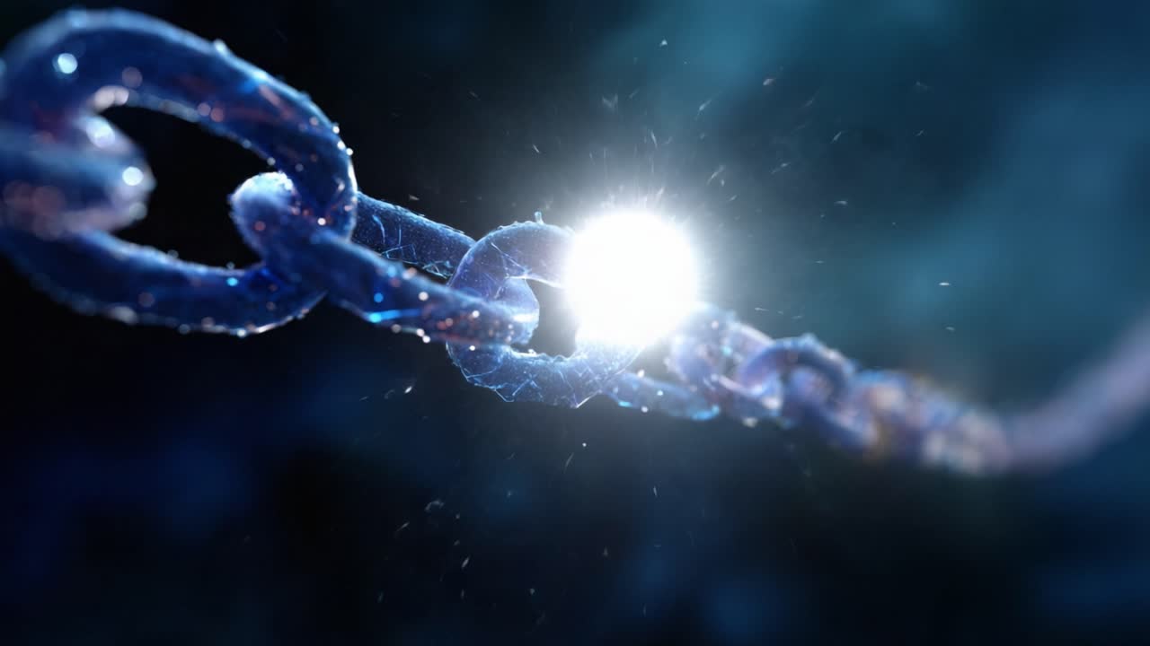 A Stunning Visual of a Sparkling Chain Link Illuminated in Blue with Focus on Connection and Strength, Capturing the Essence of Bonding and Unity