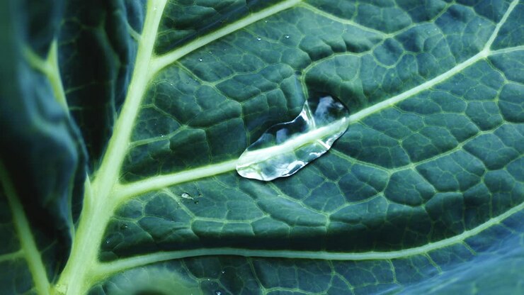 Goccia d'acqua su foglia di cavolo