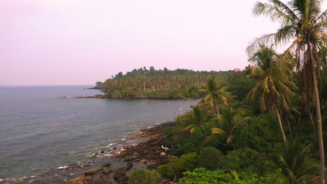 tropical jungle coastline with rocks on shore in koh kood sea bay