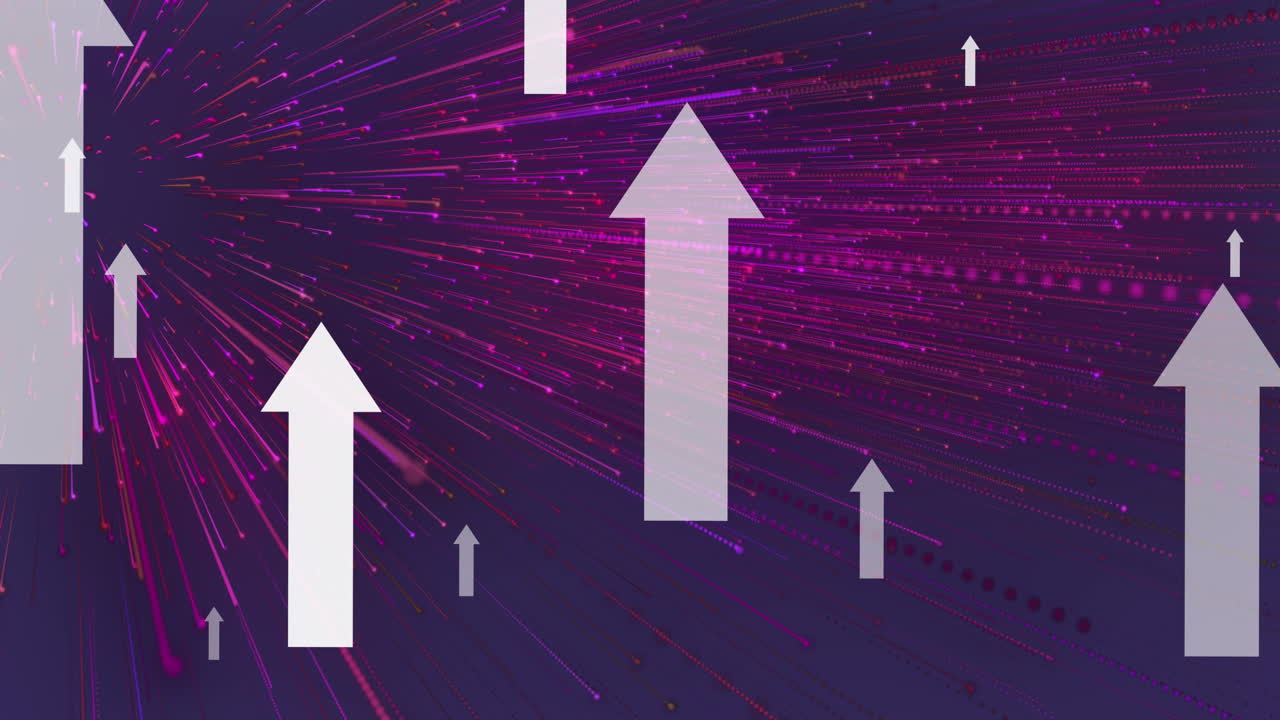 분홍색과 보라색 빛 트레일 패턴을 위로 가리키는 화살표의 애니메이션