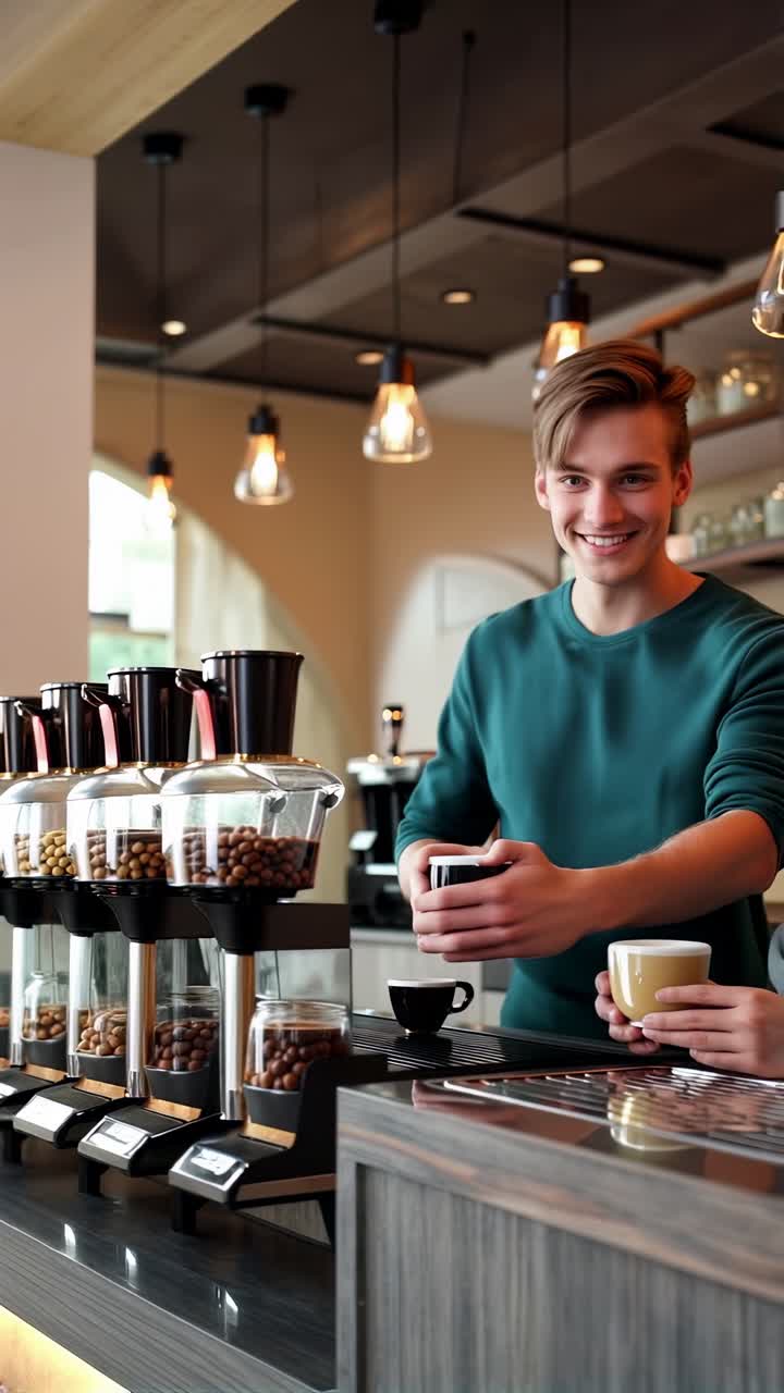 Barista che prepara un ordine di caffè fresco.