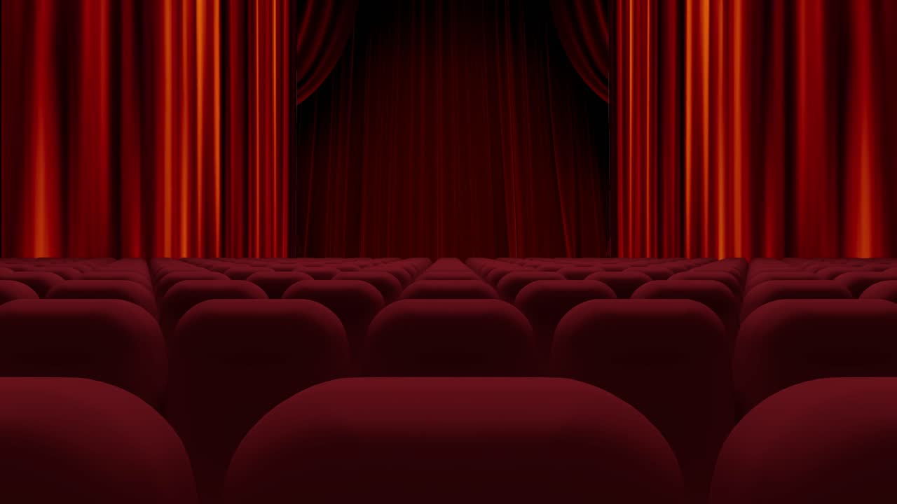 animación de la apertura de la cortina roja en el teatro