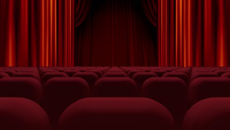 animation of red curtain opening in theater