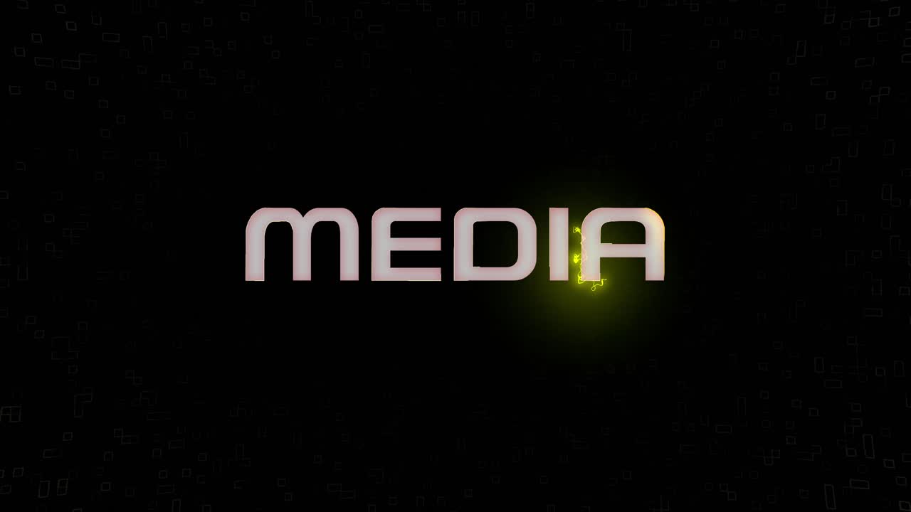 Grafica animata di MEDIA lampeggiante ed elettrificata in bianco, giallo e nero