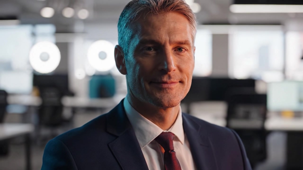 Focused Professional in a Modern Office Environment Showcasing Dedication and Leadership Through Expressive Portraits in Subtle Lighting
