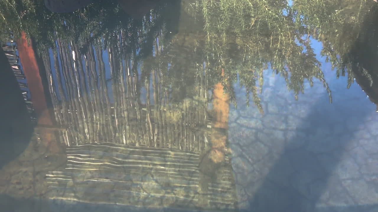 reflection in water as it ripples in a fountain