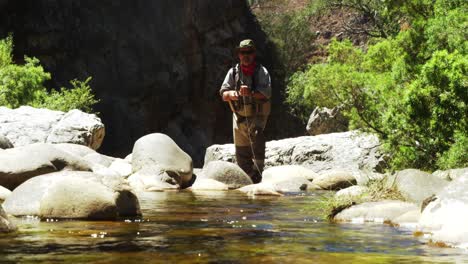 fisherman fly fishing in river