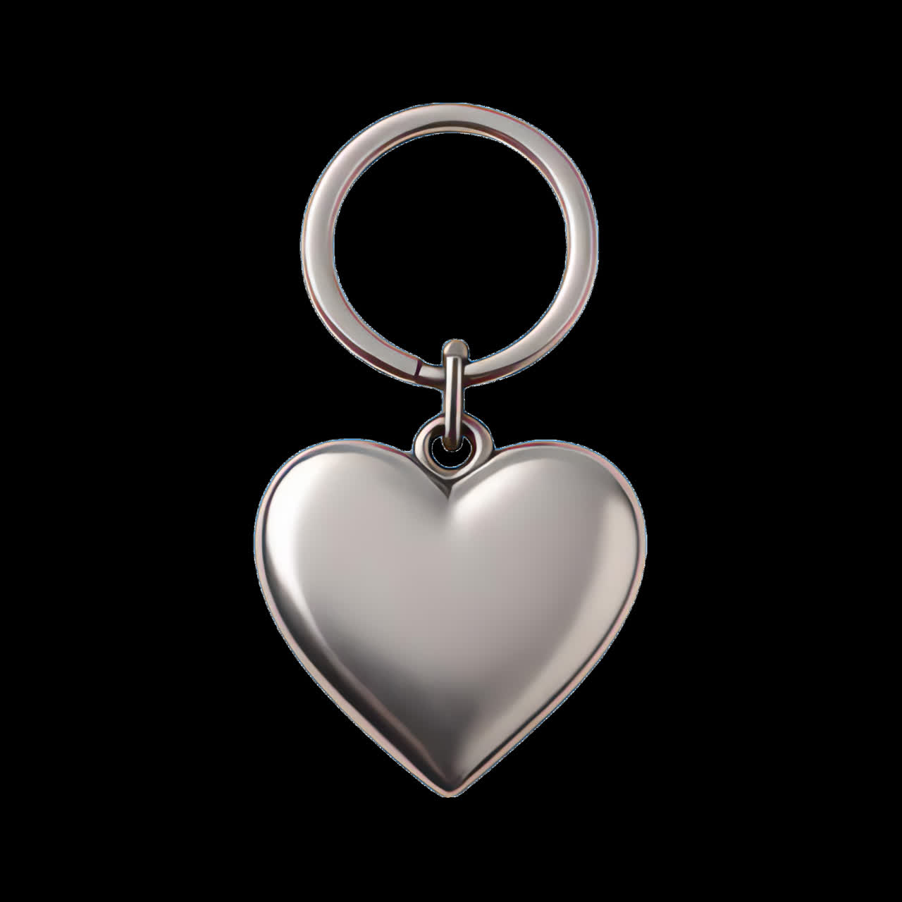 Elegant heart-shaped metal keychain animation isolated asset, transparent 4K video, alpha channel