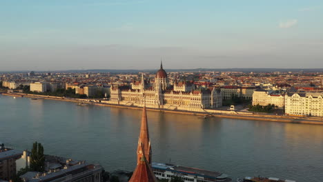 rotating drone shot of the hungarian parliament building in budapest hungary