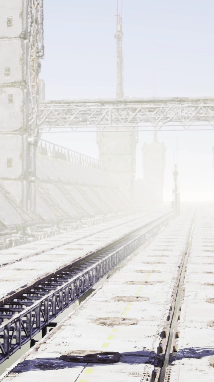 日中の人気のない工業地帯にある鉄道の線路。