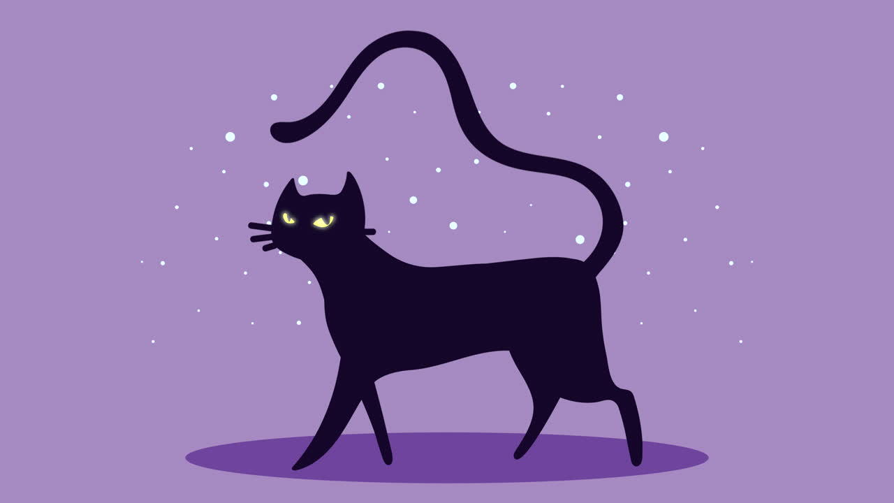 счастливая хэллоуинская анимация с черной кошкой