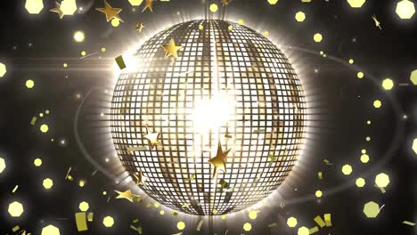 animación de retro espejo bola de discoteca, confeti y luces de hadas de navidad parpadeando.