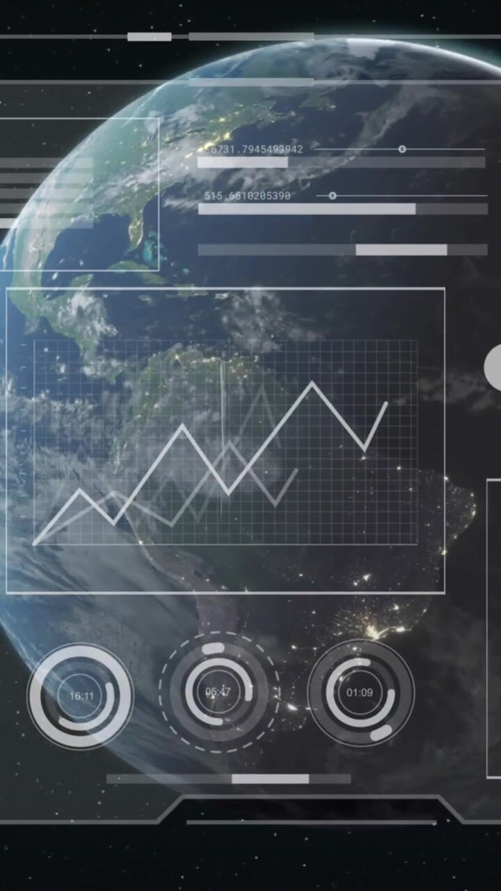 Animation of data processing on screen over earth globe on blue background