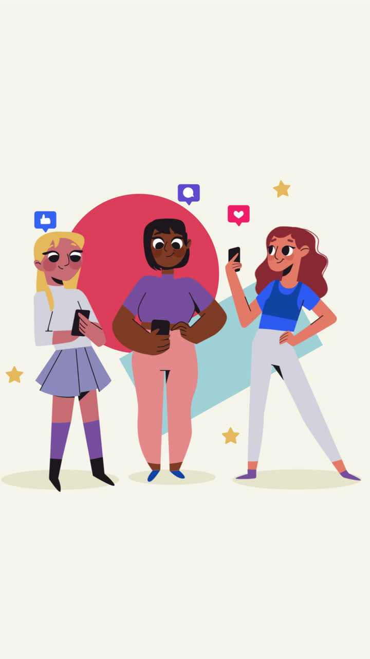 Friends using smartphones