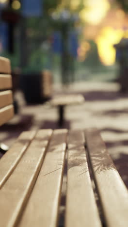 un banco de madera vacío en un parque soleado