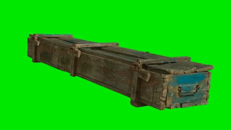 caja de madera para armas sobre fondo de cromakey verde
