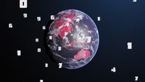 Multiple-numbers-changing-against-globe-on-blue-background