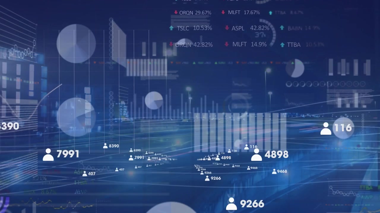 Animation of data processing over cityscape
