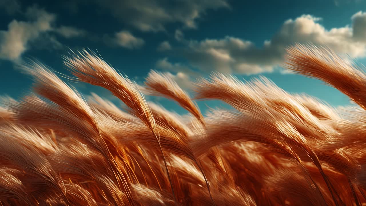 Golden Waves of Wheat Glisten Under a Blue Sky with Fluffy Clouds, Capturing the Essence of Nature's Beauty in a Stunning Landscape of Agricultural Abundance