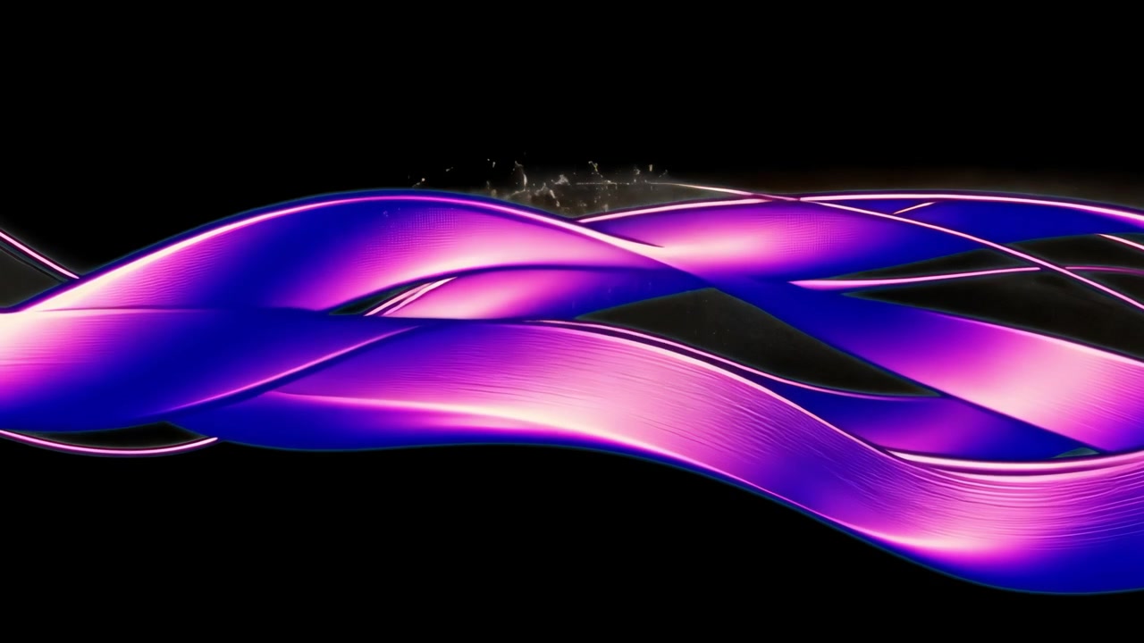 Linee ondulate astratte viola e blu che scorrono su sfondo nero