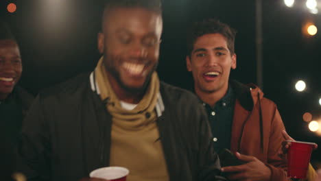 party, friends and dance with a black man having