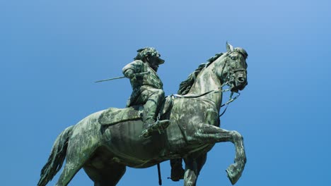 low angle circling footage of bronze statue of archduke albert in vienna