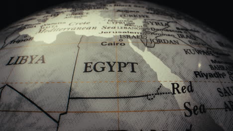 close-up of a world globe focusing on north africa and middle east
