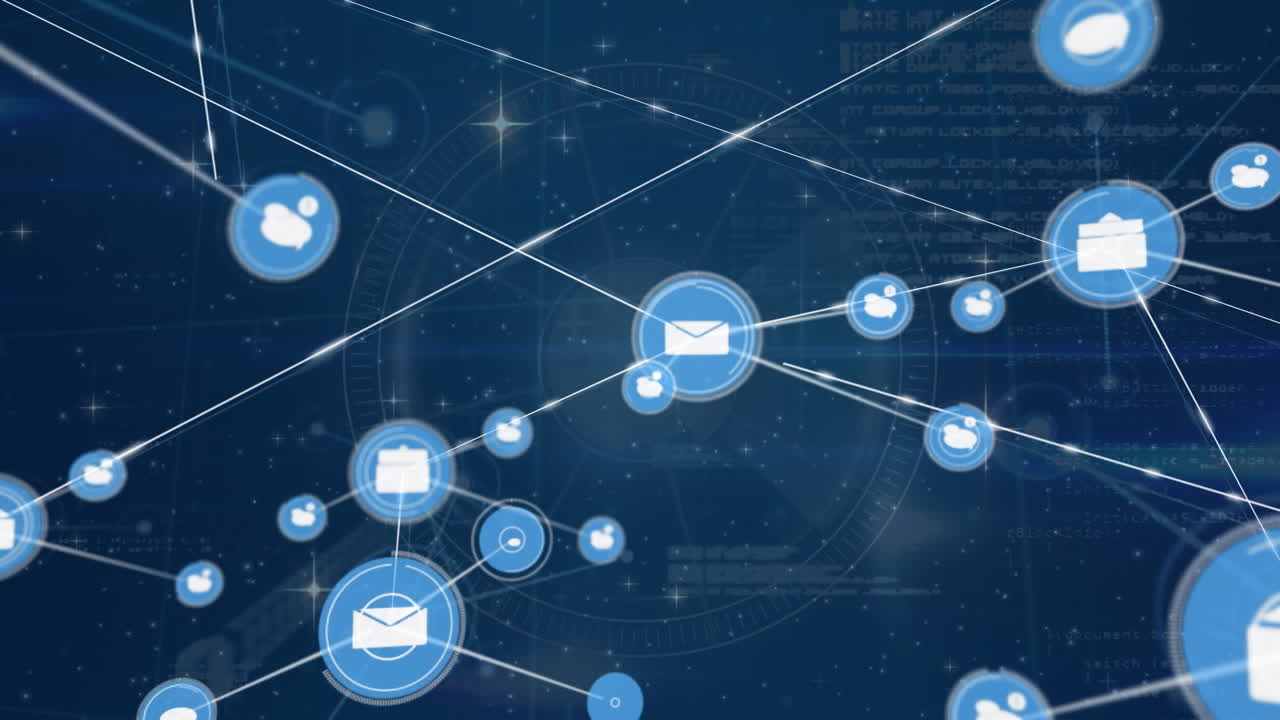 Animation of network of connections over navy background