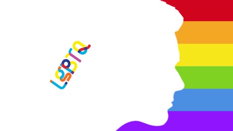 animation of profile of human head and lgbtw text over rainbow stripes