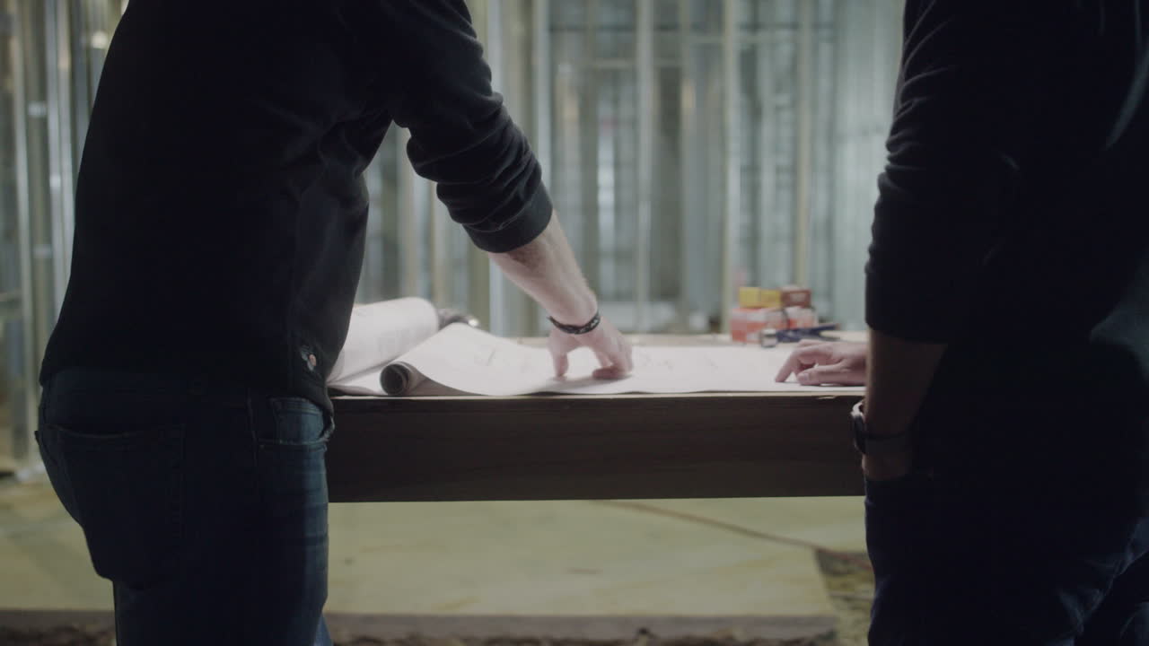 Men checking a blueprint on a construction site