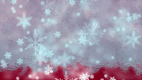 Animation-of-snow-and-frost-on-red-background