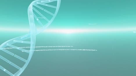 animation of dna rotating over green background with data processing