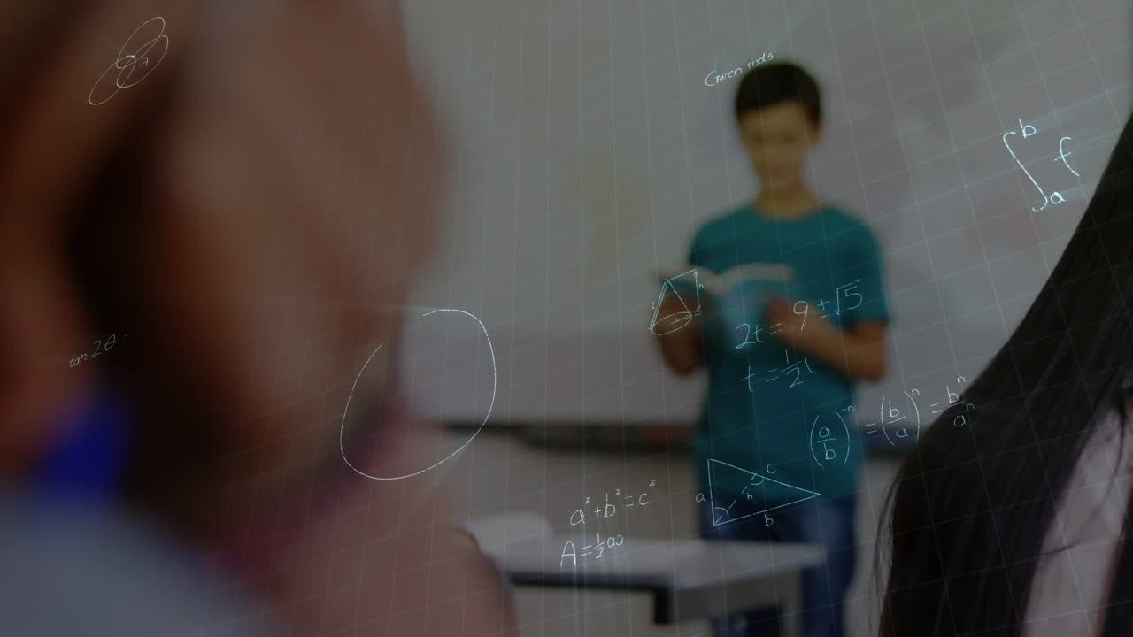 animación de ecuaciones matemáticas sobre escolares en el aula