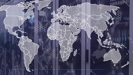 Animación-Del-Procesamiento-De-Datos-Digitales-Y-Mapa-Mundial-Sobre-Servidores-Informáticos