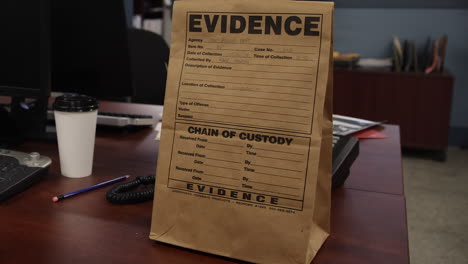 evidence bag close up view in police station