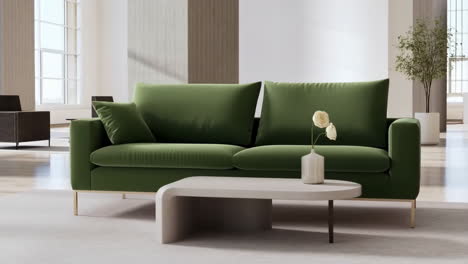 modern living room with green sofa and coffee table