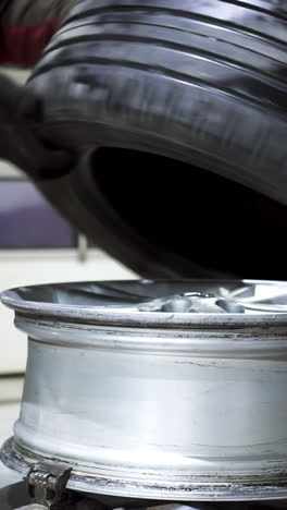 tire mounting or changing at a car repair shop