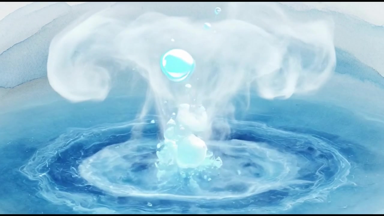 青い水彩液の中で泡が上昇する抽象的なアニメーション