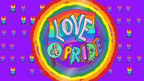 animación del círculo del arco iris y el amor y el orgullo de la textura púrpura con cintas