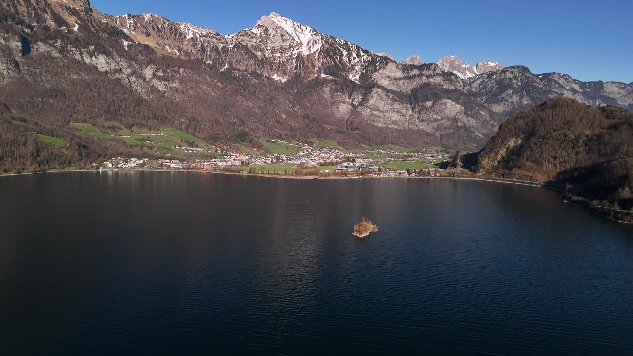 Walenstadt Municipality in Switzerland Walensee lake Walen nature landscape aerial drone
