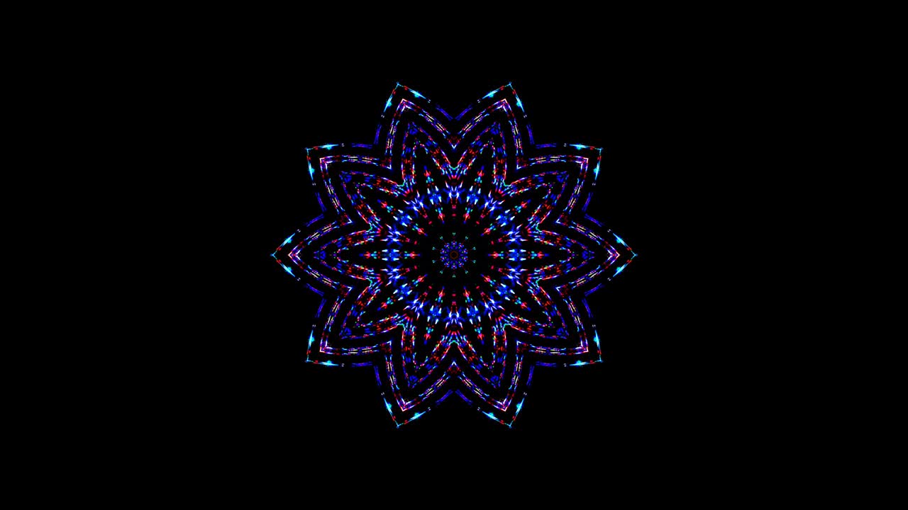 forma redonda animada de luces intermitentes multicolores, sobre un fondo negro