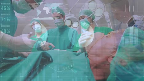 animación de cuadrados sobre un médico caucásico haciendo botox a una paciente femenina