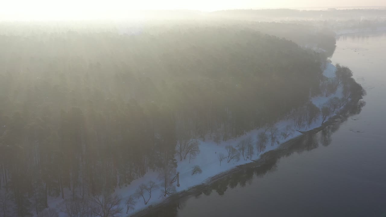 Park in winter. Kaunas, Lithuania. Drone aerial view