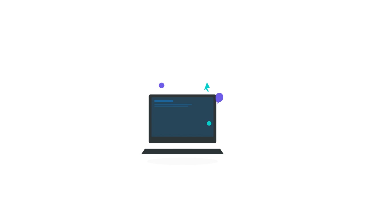 Minimalistisches animiertes Laptop-Symbol mit schwebenden UI-Elementen