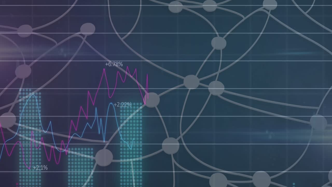 animación de las estadísticas y el registro de líneas a través de la red de conexiones y la red