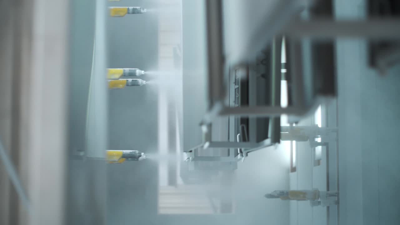 автоматизированная цветная металлическая панель с распылительными пистолетами на заводе бытовых приборов