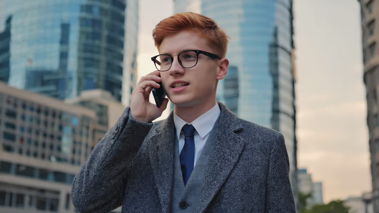 Businessman talking on mobile phone in urban setting