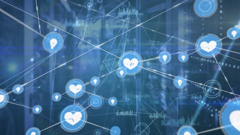 animation of network of connections with icons over servers