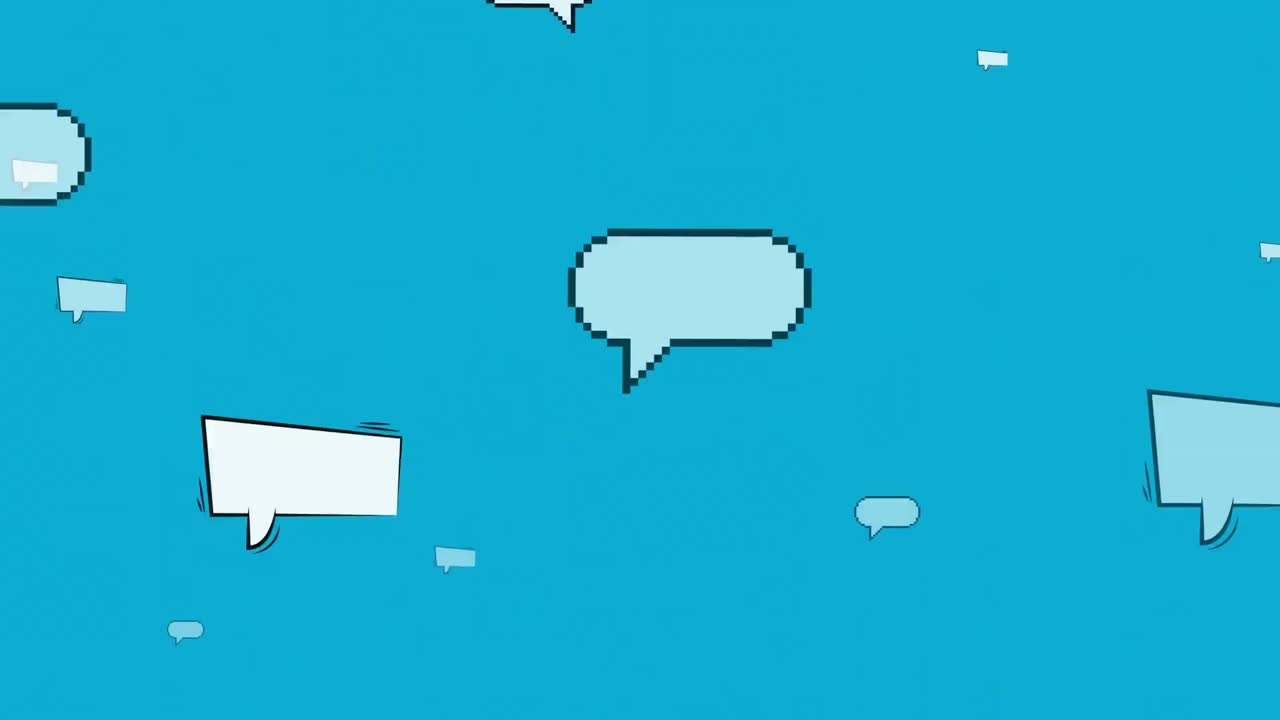 Animation of empty speech bubbles floating up over blue background