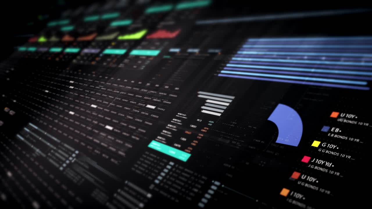 visuales de datos dinámicos para gráficos de información de negocios, gráficos animados e insights basados en datos para una maqueta de reunión de negocios. explore el mundo del comercio, las bolsas de valores y la criptografía